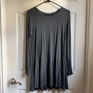 Grey cotton long sleeve swing mini dress